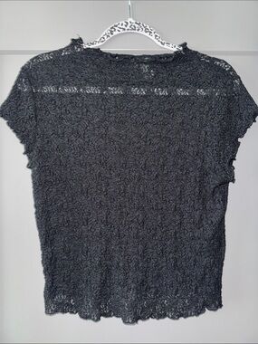 Divided Black Lace Short-Sleeve Knit Top